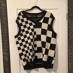 Vans Black and White Checkered V-Neck Sweater